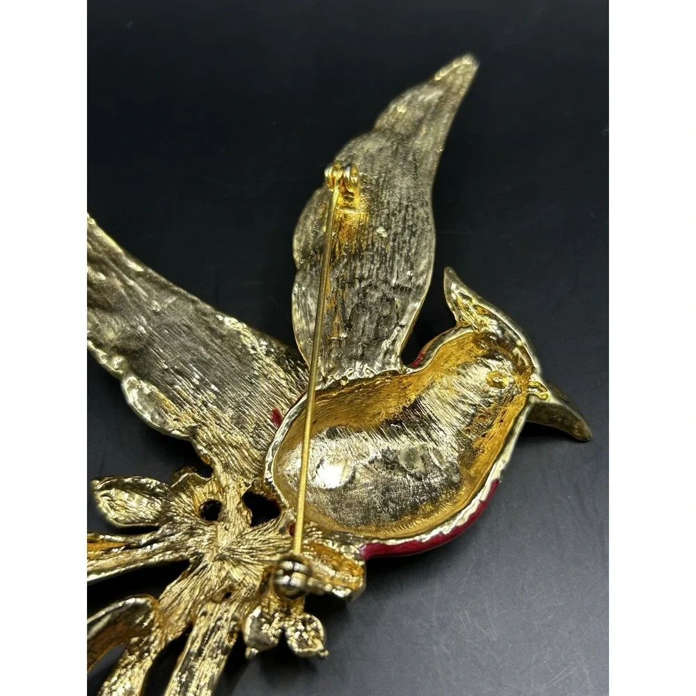 Vintage XLarge Enamel Exotic Bird Brooch Rhinestone Tropical Parrot Pin